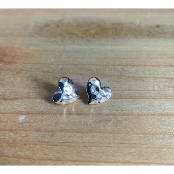 Heart of Gold Lovely Hammered Metal Puffed Heart Stud Earrings - Picture 4 of 7